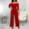 Sexy and fashionable one piece shoulder ruffled jumpsuit with leaf edges