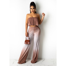 Summer New Pit Stripe Gradient Casual Fashion Two Piece Set