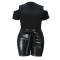Fashion Oversized Off Shoulder Top Sexy Wrap Hip Leather Pants Set