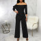 Sexy and fashionable one piece shoulder ruffled jumpsuit with leaf edges