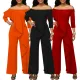 Sexy and fashionable one piece shoulder ruffled jumpsuit with leaf edges