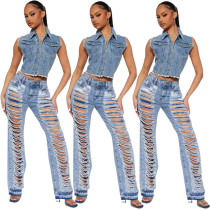Sexy Oversized Micro Stretch Perforated Micro Flare Jeans