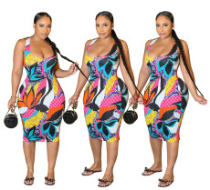 New Fashion Colorful Snake Skin Print Sleeveless Dress