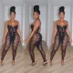 Fashionable and Sexy Irregular Mesh Mesh Spliced Sling Jumpsuit