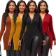 Sexy and fashionable retro solid color long sleeved dress
