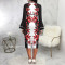 Sexy and fashionable digital printed long sleeved dress