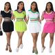 Fashion Knitted Elastic Sports 100% Fold Skirt Sweater Short Set