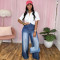 Lace loose fitting wide leg jeans with waistband