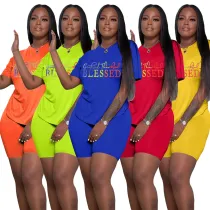 Fashion casual letter printed short sleeved shorts sports set