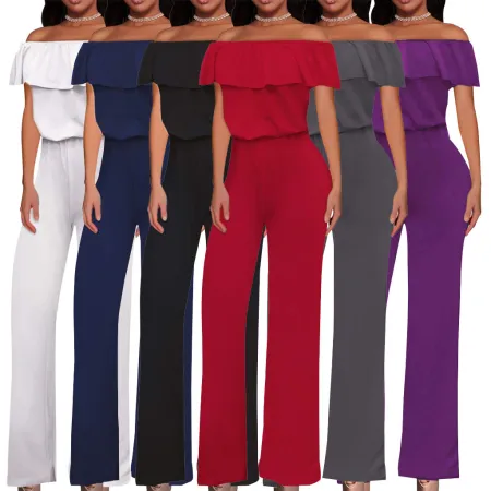 Sexy and fashionable one line collar bra jumpsuit
