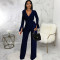 Sexy and fashionable V-neck high elastic bright silk jumpsuit