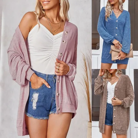 Fashion medium long sleeved loose knit cardigan