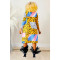 Fashionable printed long sleeved button up mid length dress