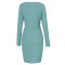 Fashionable round neck knitted long sleeved buttock tie up dress