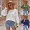 Fashion casual solid color round neck long sleeved patchwork top