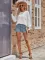 Fashion casual solid color round neck long sleeved patchwork top