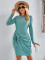 Fashionable round neck knitted long sleeved buttock tie up dress