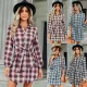 Fashionable plaid lace up waist up dress