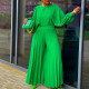 Fashion loose fitting large casual shirt top wide leg pants two-piece set