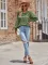 Fashion casual solid color round neck long sleeved patchwork top