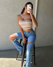 Off shoulder sexy strapping knitted bra top
