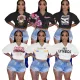 Fashion printed short sleeved cotton imitation fabric T-shirt