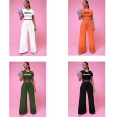 Letter offset printing fashion casual wide leg two-piece set