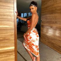 Sexy Strap Fun Print Dress Beach Skirt