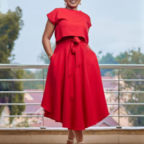 Fashion oversized top with large hem skirt two-piece set