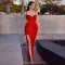 Sexy Sling Split Bridesmaid Red Dress