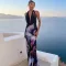 Sexy Off Back Print Hanging Neck Dress