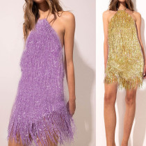 Sexy Sleeveless Strap Tassel Dress
