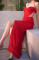 Sexy Sling Split Bridesmaid Red Dress