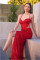 Sexy Sling Split Bridesmaid Red Dress