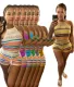 Fashion printed backless halter top with buttocks and tight pants set