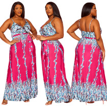 Printed Strap Cross V-Neck Long Dress