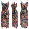 Tie dyed colorful printed loose fitting dress with straps