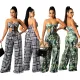 Two piece printed chest wrap top wide leg pants set