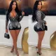 Sexy Large Hot Diamond Perspective Wrap Hip Deep V jumpsuit