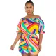 Colorful printed one shoulder loose two-piece set