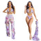 Fashion Bikini Printed Flower Wide Leg Pants Three Piece Set