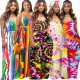 Tie dyed colorful printed loose fitting dress with straps