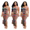 Fashionable and sexy striped printed split dress