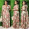 Printed Slim Fit Large Fragmented Flower Long Dress Women's Dress