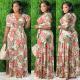 Printed Slim Fit Large Fragmented Flower Long Dress Women's Dress