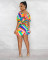 Colorful printed one shoulder loose two-piece set