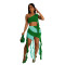 Hot selling elastic waistband with contrasting tassels and patchwork bra sexy short skirt set