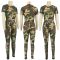 Fashionable and sexy mesh printed camouflage short sleeved pants set