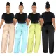 High Elastic Silk Women's Solid Color High Waist Loose Pocket Casual Wide Leg Pants