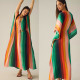 Sexy Beach Gown Colorful Stripe Print Holiday Drawstring Robe